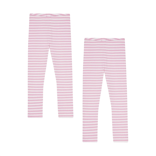 BIRKHOLM 2-Pak Stribede Rib Leggings Perfekt Hvid & Baby Lyserød